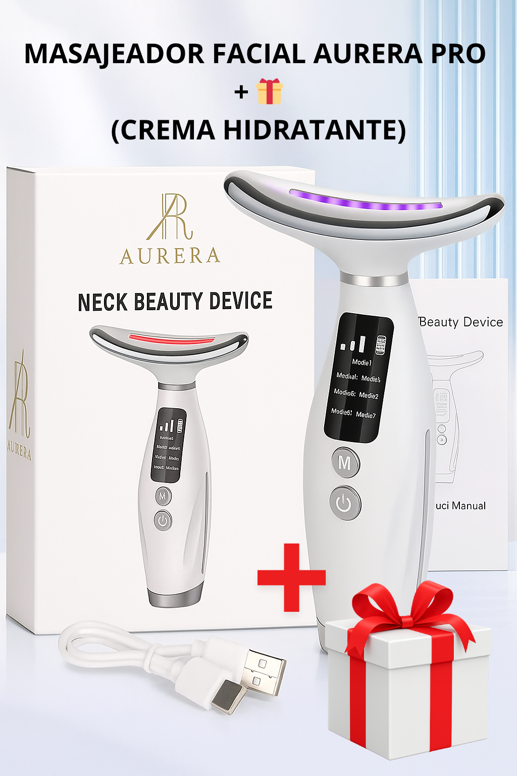 MASAJEADOR FACIAL AURERA PRO + 🎁 (CREMA HIDRATANTE)